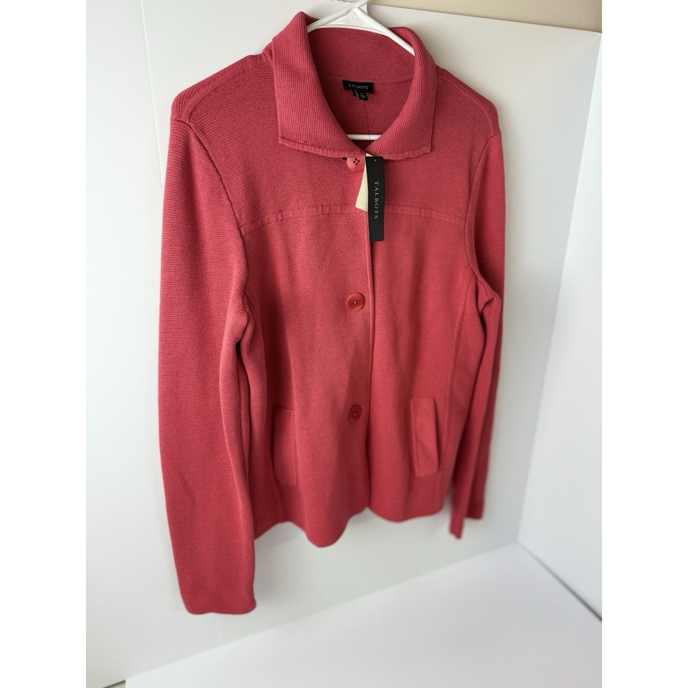 Talbots Women's Stretch Coral Cotton Rayon Knit Blazer Jacket Sz‎ M NWT - Picture 2 of 5